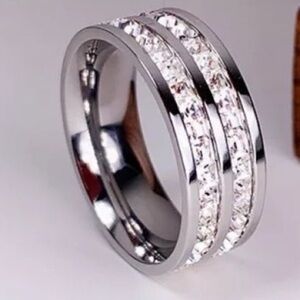 Titanium Steel Double Row Rhinestone Ring